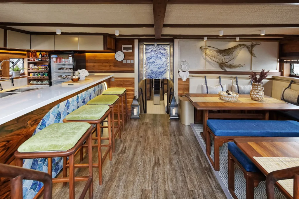 Dining area aboard the Amaya Explorer phinisi