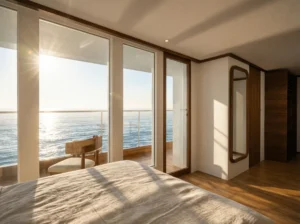 Master Cabin and private balcony aboard Aura Suci