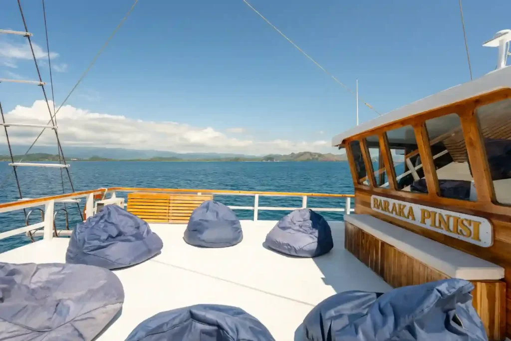 Outdoor deck area aboard Baraka phinisi