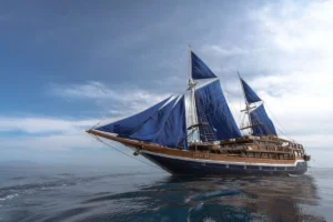 Cheng Ho phinisi under blue sails