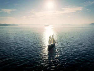 Dewata anchored off an Indonesian island