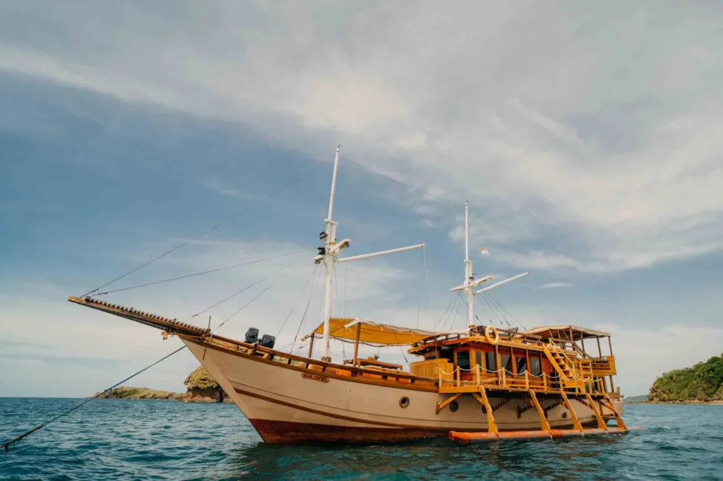 Jofiel phinisi viewed from the water in Komodo