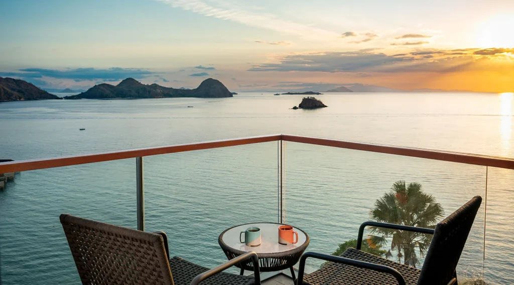 Ocean Deluxe King bedroom and ocean view at Katamaran Hotel & Resort Komodo