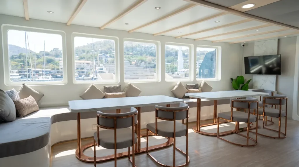 Lounge and dining area aboard LASHA
