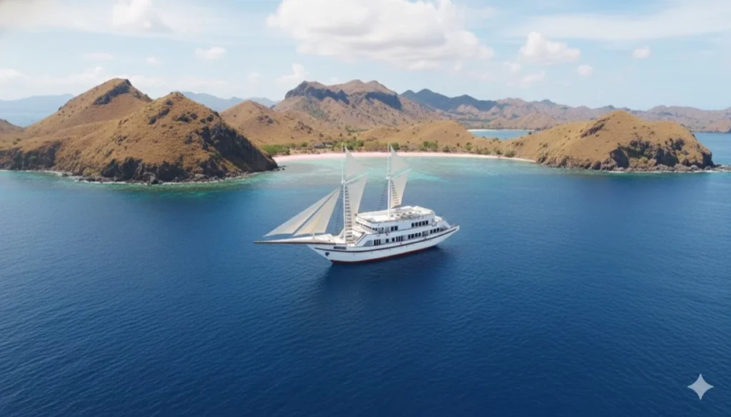 LASHA phinisi under sail in Komodo