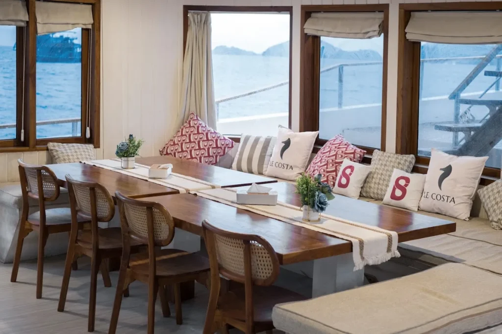 Indoor dining area aboard Le Costa
