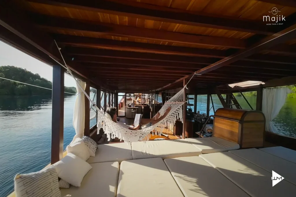 Open-air main deck lounge aboard Majik