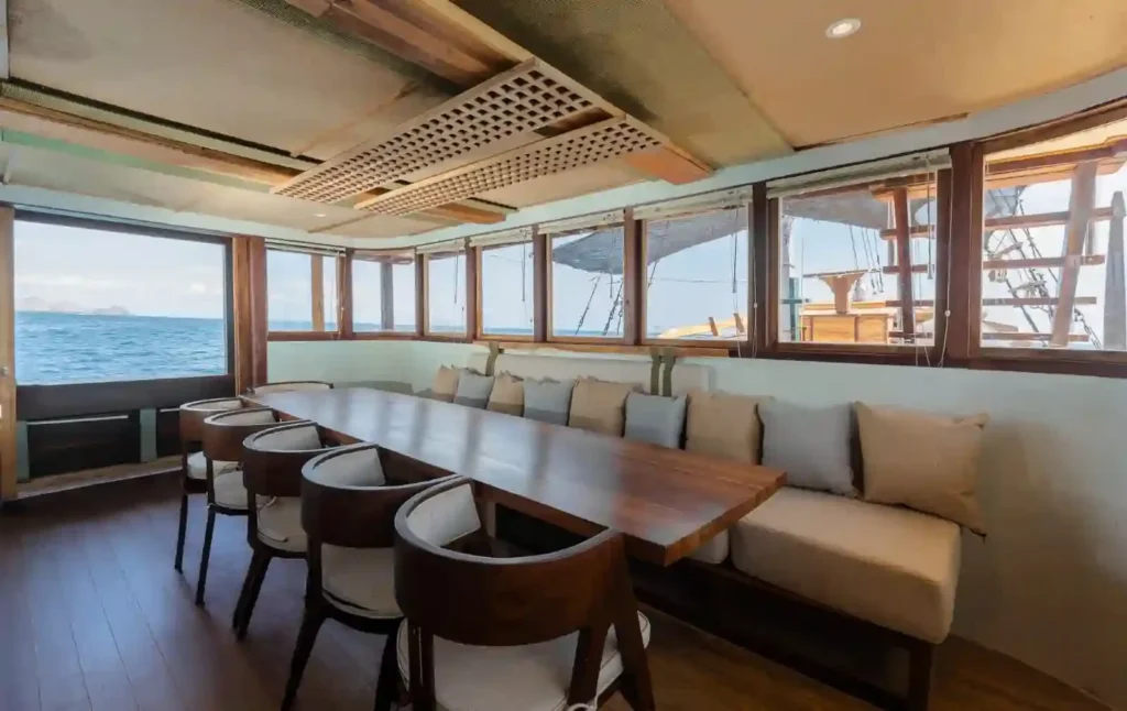 Indoor dining room on Marea where three meals a day are served