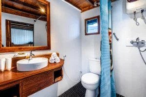 Ensuite bathroom in a Deluxe cabin aboard Mari