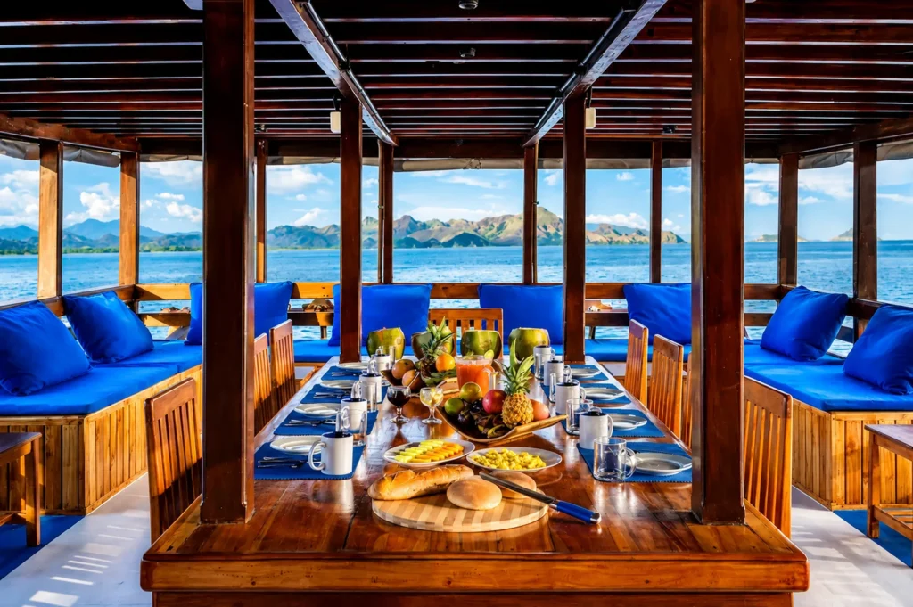 Outdoor dining area aboard Mari liveaboard