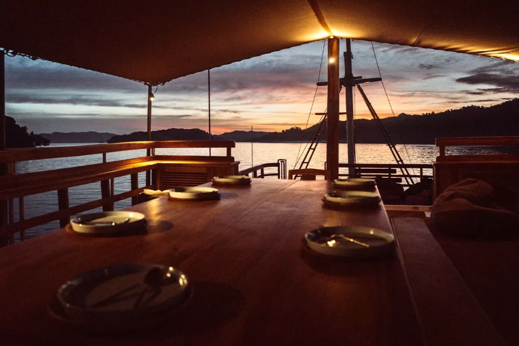 Shaded outdoor seating aboard Mikumba Dua