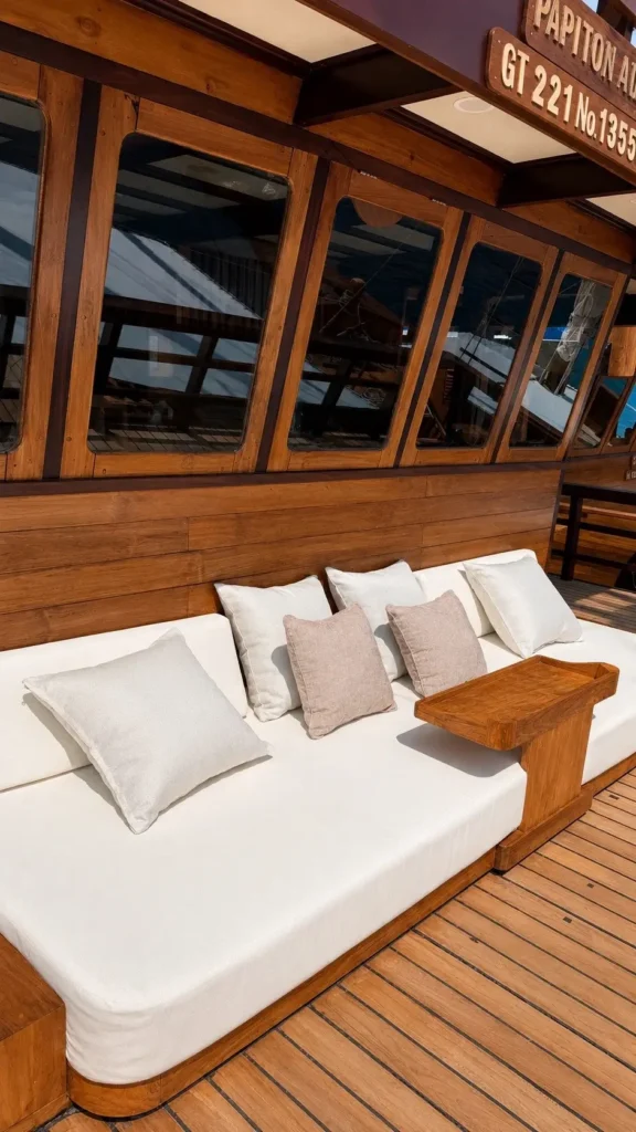 Main deck lounge aboard Papiton Allo phinisi