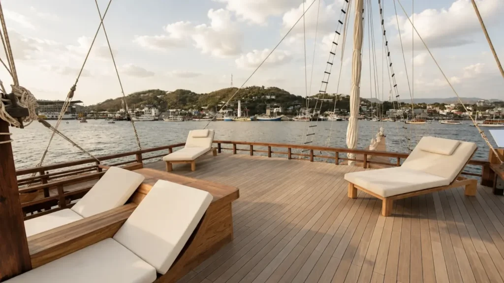 Top deck lounge aboard Papiton Allo phinisi
