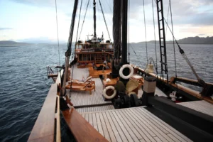 Phinisi boat sailing on the route from Lombok to Komodo