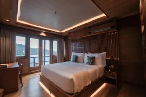 Executive Suite aboard Sanctuary phinisi with private balcony access