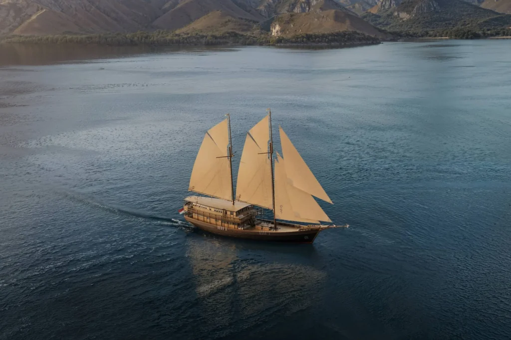 Official aerial exterior render of Sejiwa under sail