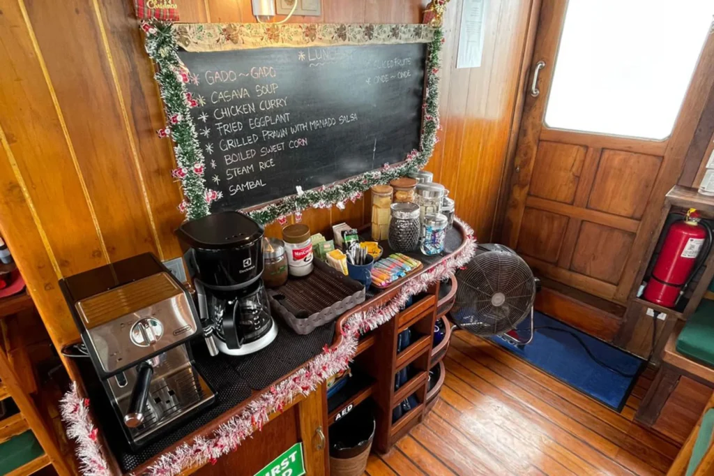 Coffee and tea corner aboard Tambora