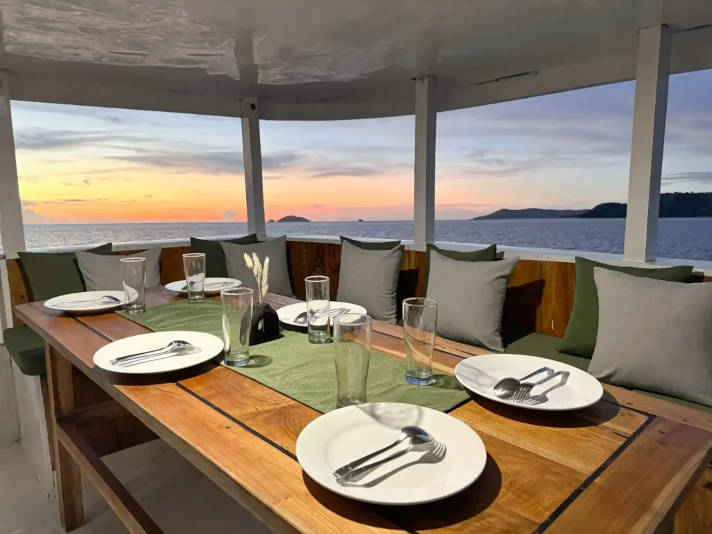 Dining area aboard Diara La Oceano